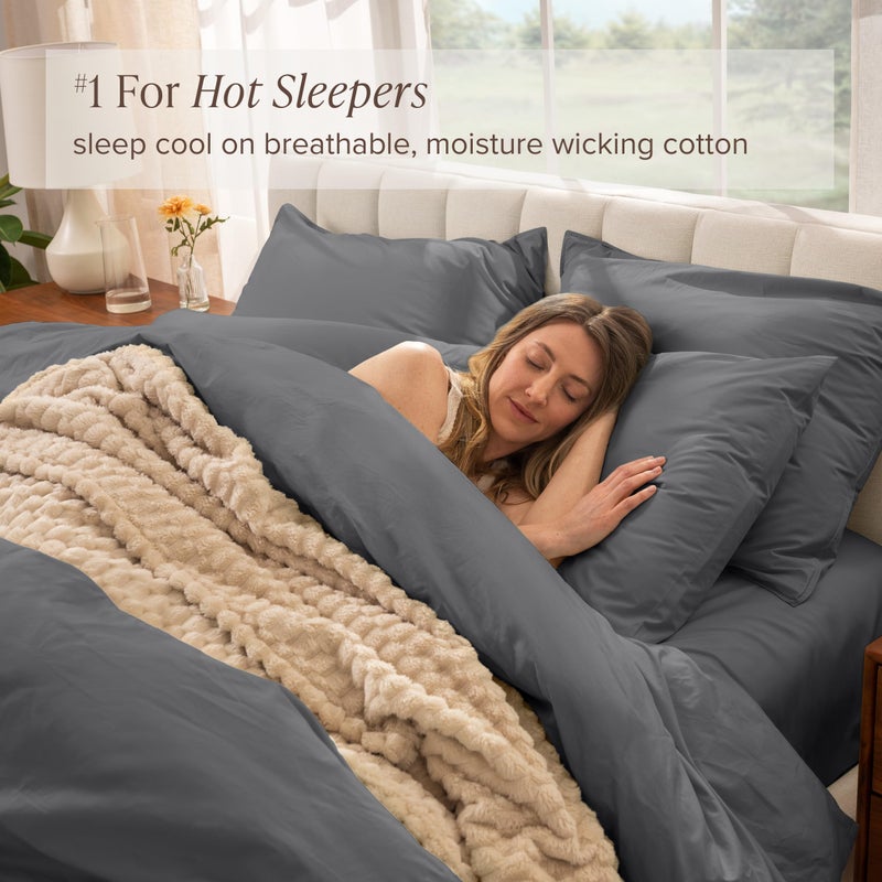 Bare Home 100% Organic Cotton Extra Long Duvet Cover Set - Crisp Percale Weave - Lightweight & Breathable - Cooling Duvet Cover Set (Twin/Twin XL, Grey) - Image 3